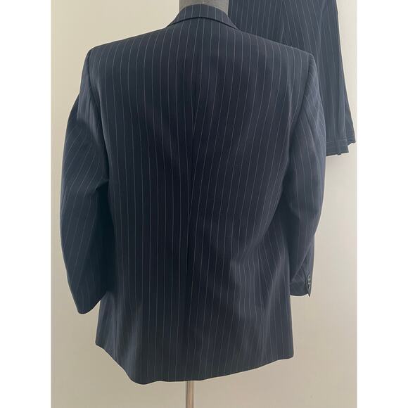 Holland & Sherry 100% Wool 2 Pc Suit Dark Blue Pastel Pinstripes Size 40 36 JP - Picture 2 of 12